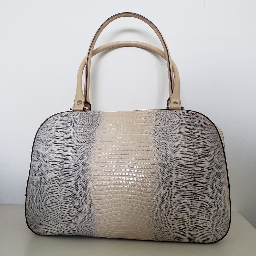 Salvatore Ferragamo Beige Leather Embossed Handbag
